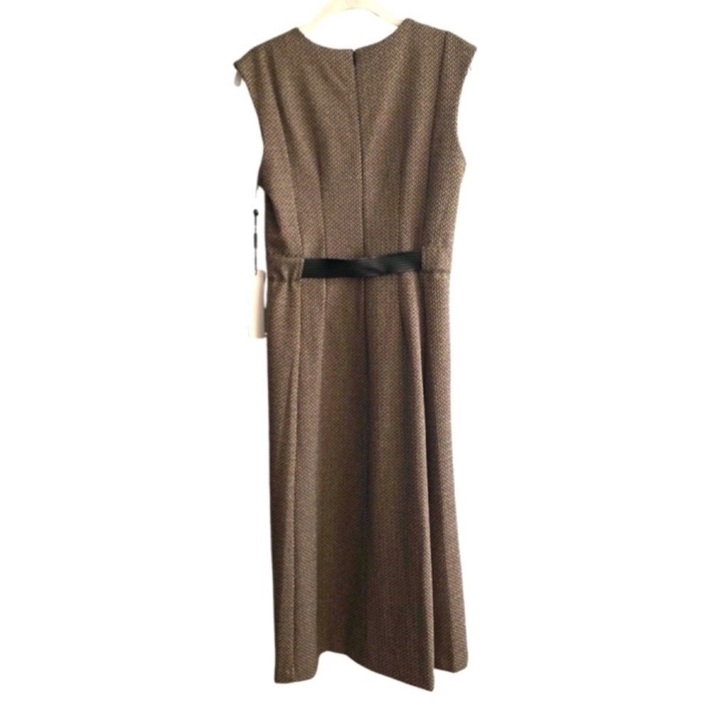 NEW Calvin Klein Sleeveless Belted Dress A-line Lurex Black Brown Tan Size 4 - Picture 3 of 13